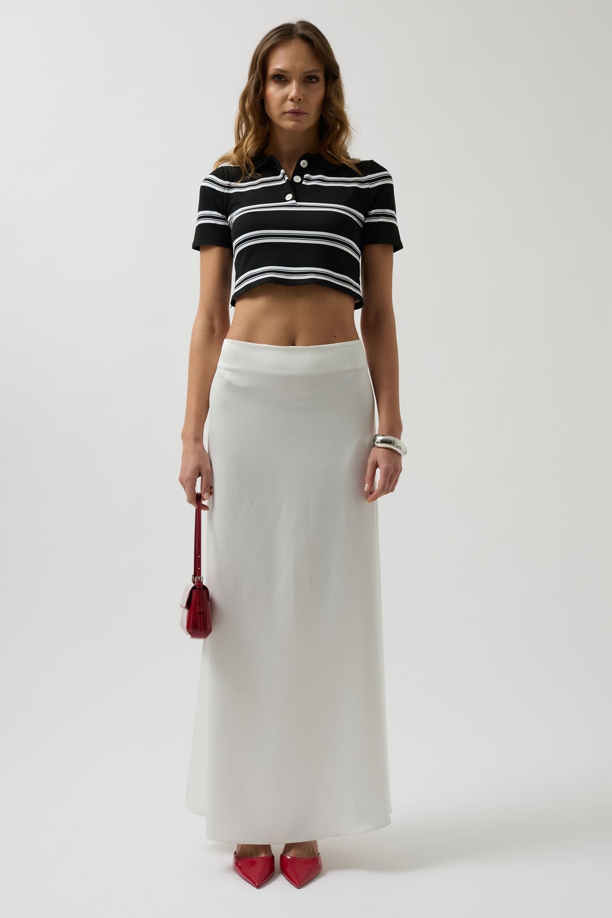 Polo Yaka Crop Siyah T-Shirt