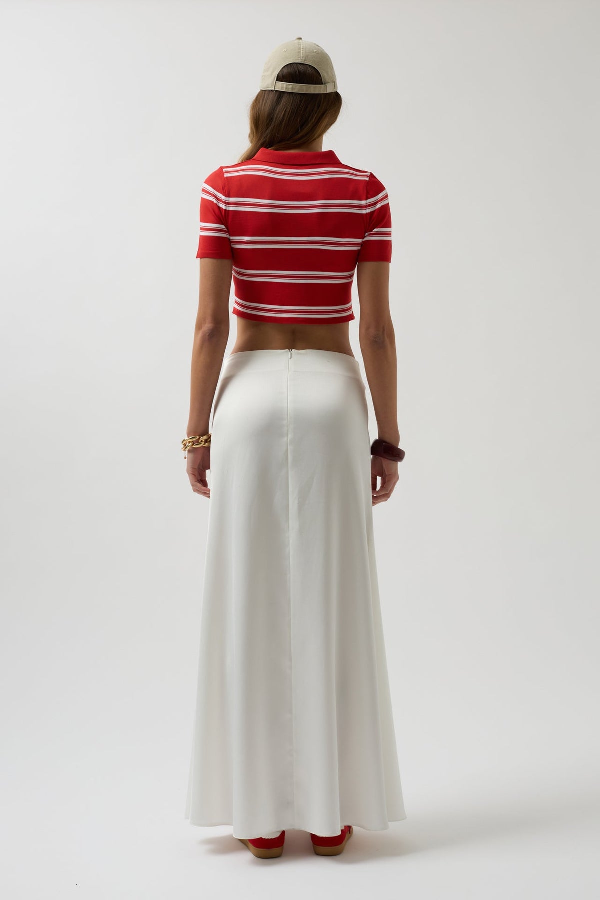 Polo Yaka Crop Kırmızı T-Shirt