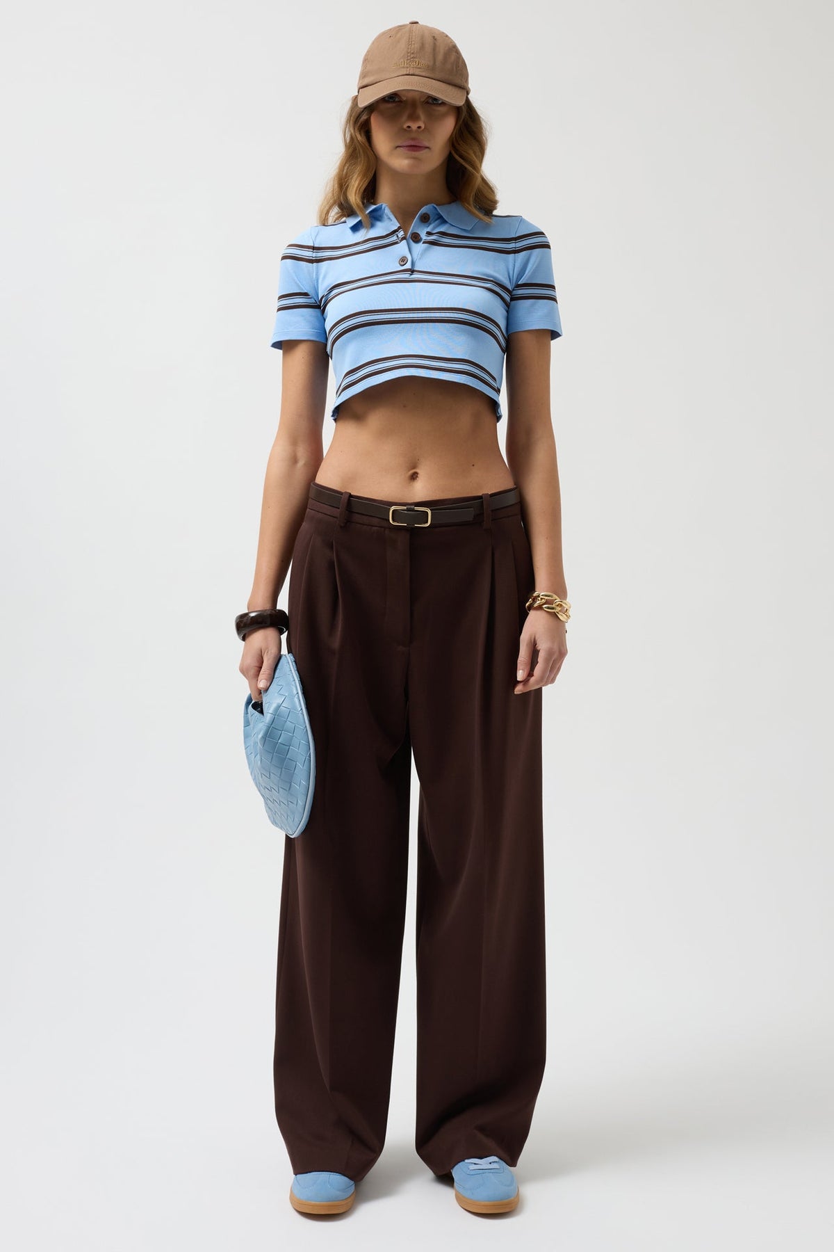 Polo Yaka Crop Bebe Mavi T-Shirt