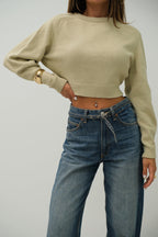 Reglan Kol Crop Bej Triko Kazak