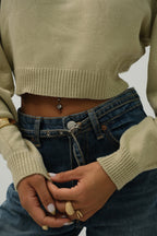 Reglan Kol Crop Bej Triko Kazak