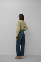 Reglan Kol Crop Bej Triko Kazak
