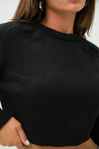 Reglan Kol Crop Siyah Triko Kazak