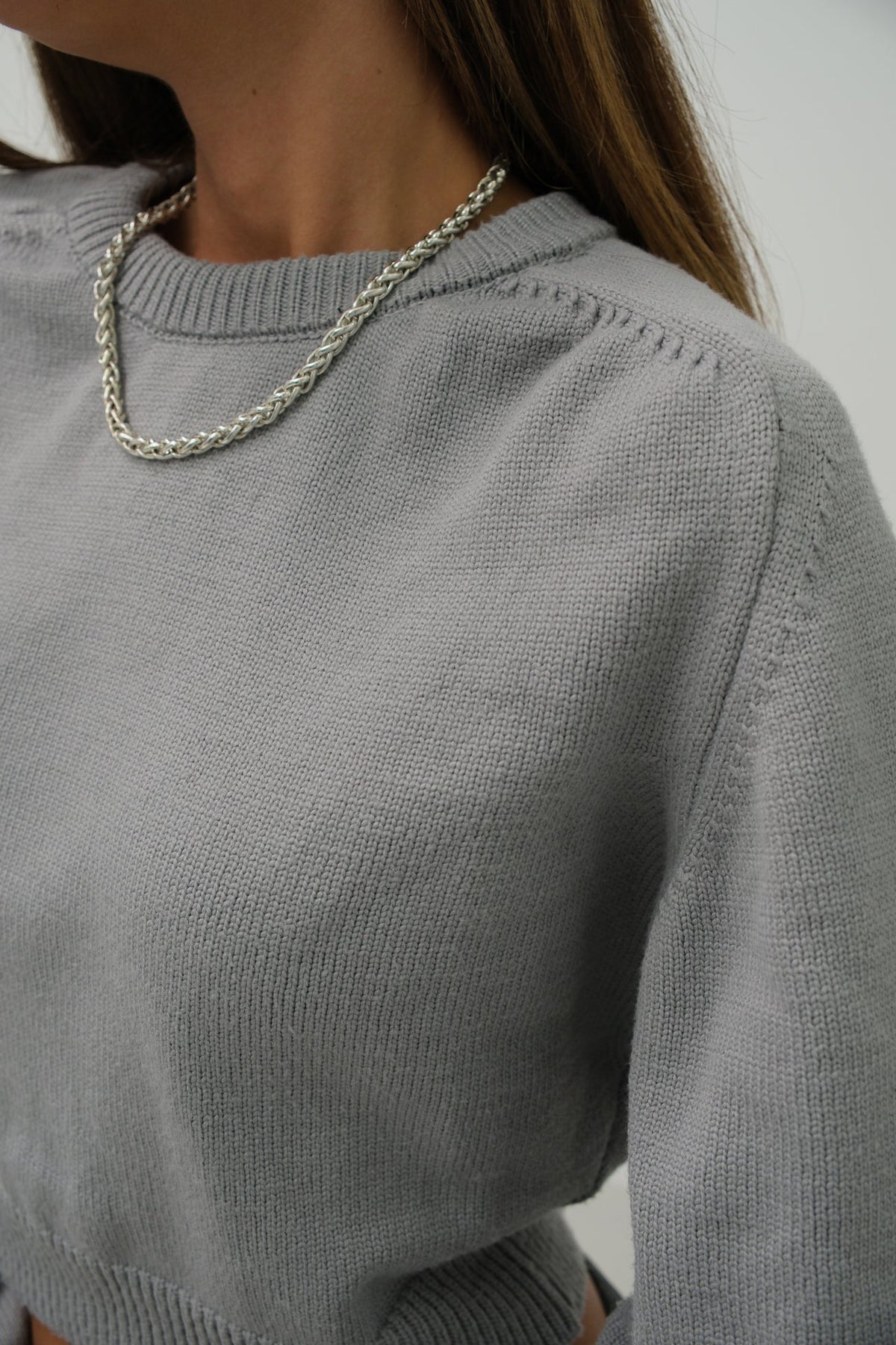 Reglan Kol Gri Crop Triko Kazak