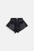 Saçaklı Denim Siyah Şort