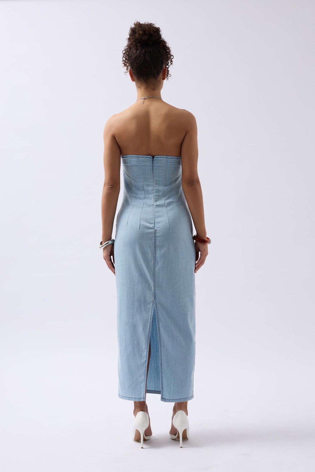 Straplez Denim Maxi Açık Mavi Elbise