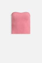 Straplez Dokulu Pembe Crop