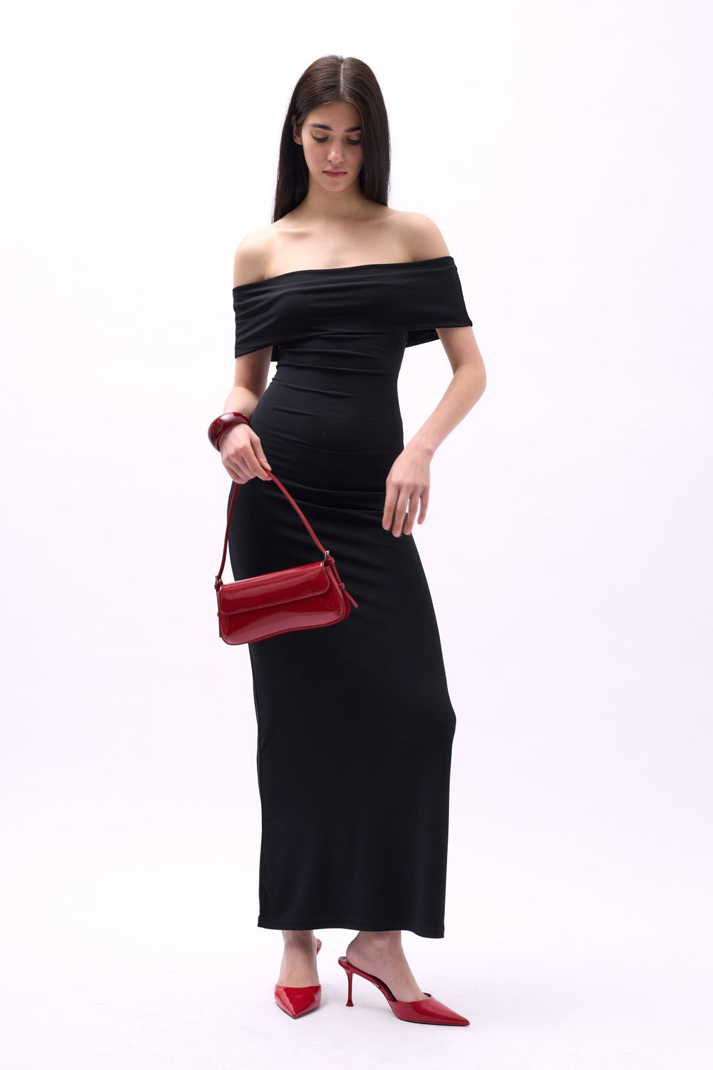 Straplez Maxi Siyah Elbise