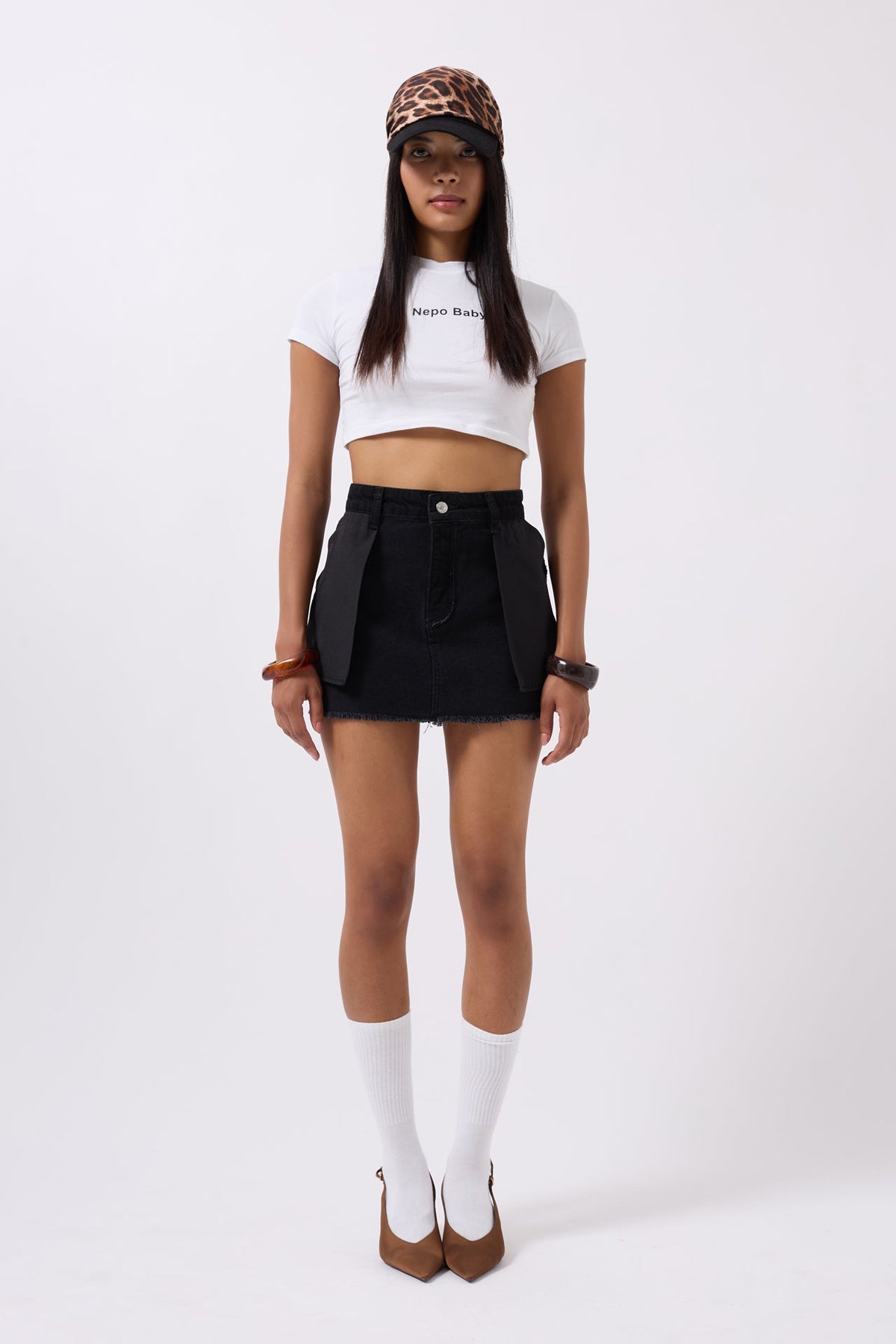 Ters Detay Denim Mini Siyah Etek