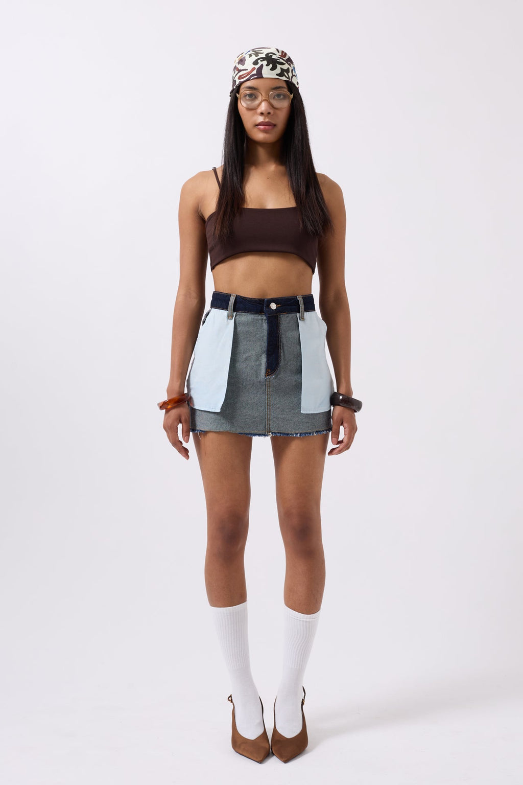 Ters Detay Denim Mini Mavi Etek