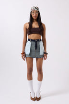Ters Detay Denim Mini Mavi Etek