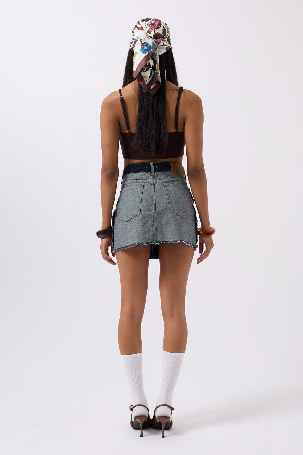 Ters Detay Denim Mini Mavi Etek