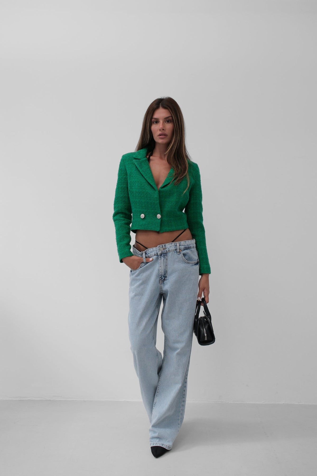 Tüvit Crop Yeşil Blazer Ceket