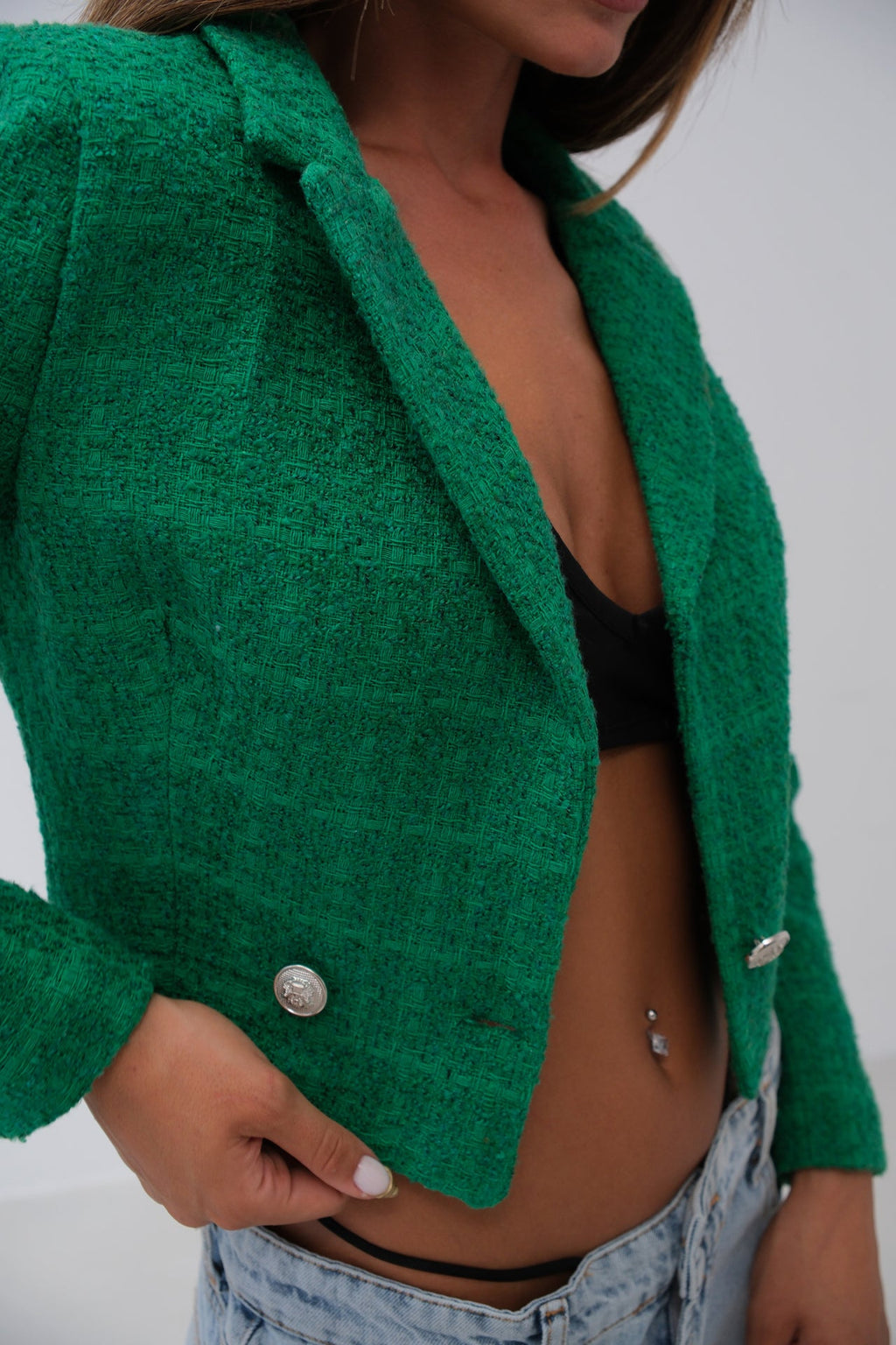 Tüvit Crop Yeşil Blazer Ceket
