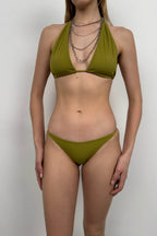 Üçgen Büzgülü Yeşil Bikini Takım