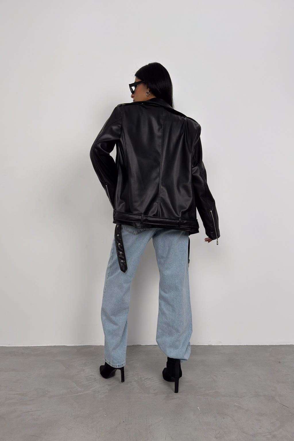 Vatkalı Oversize Siyah Biker Ceket