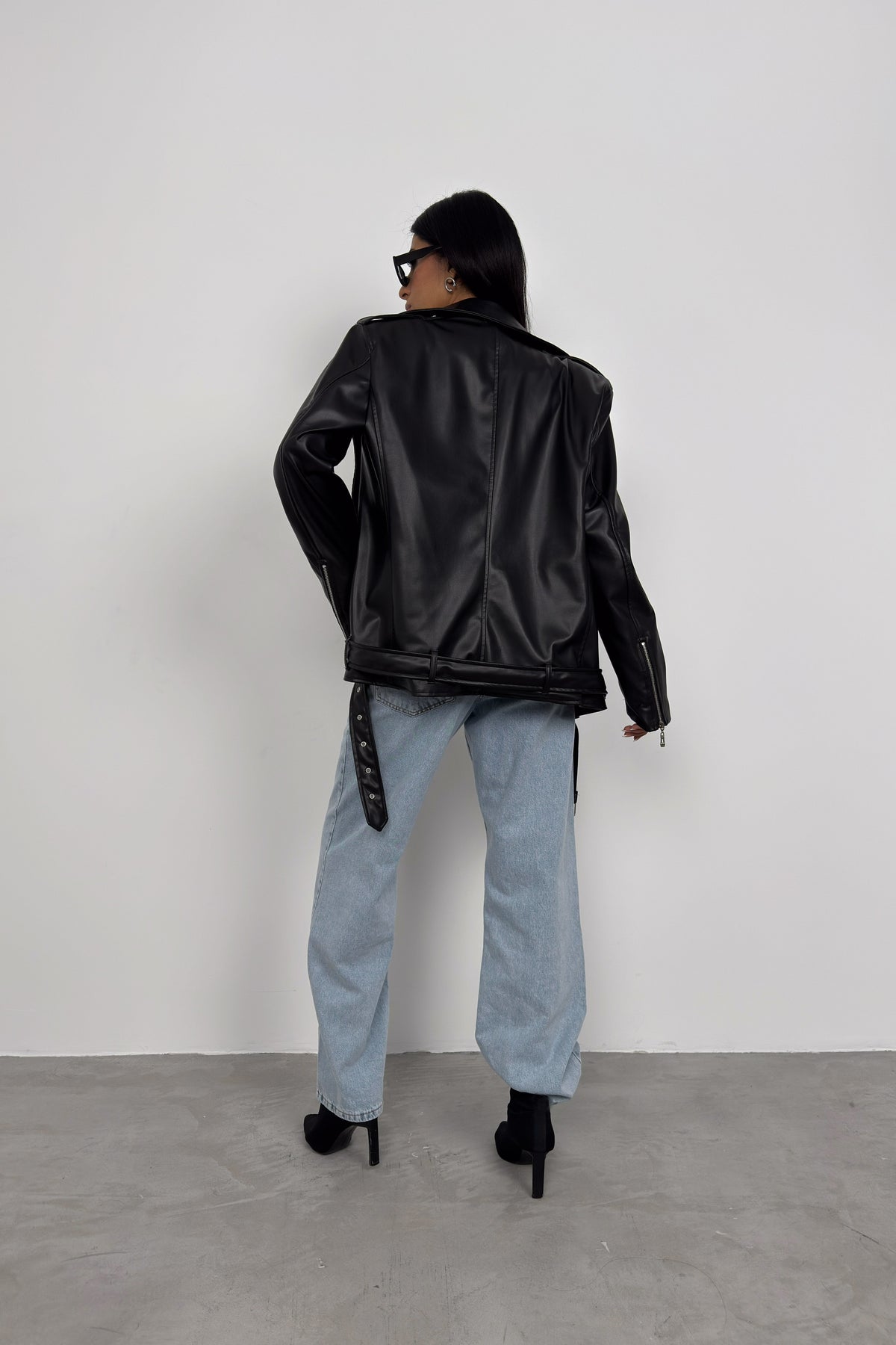 Vatkalı Oversize Siyah Biker Ceket