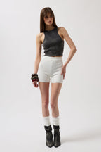 Yıkamalı Halter Yaka Crop Siyah Bluz