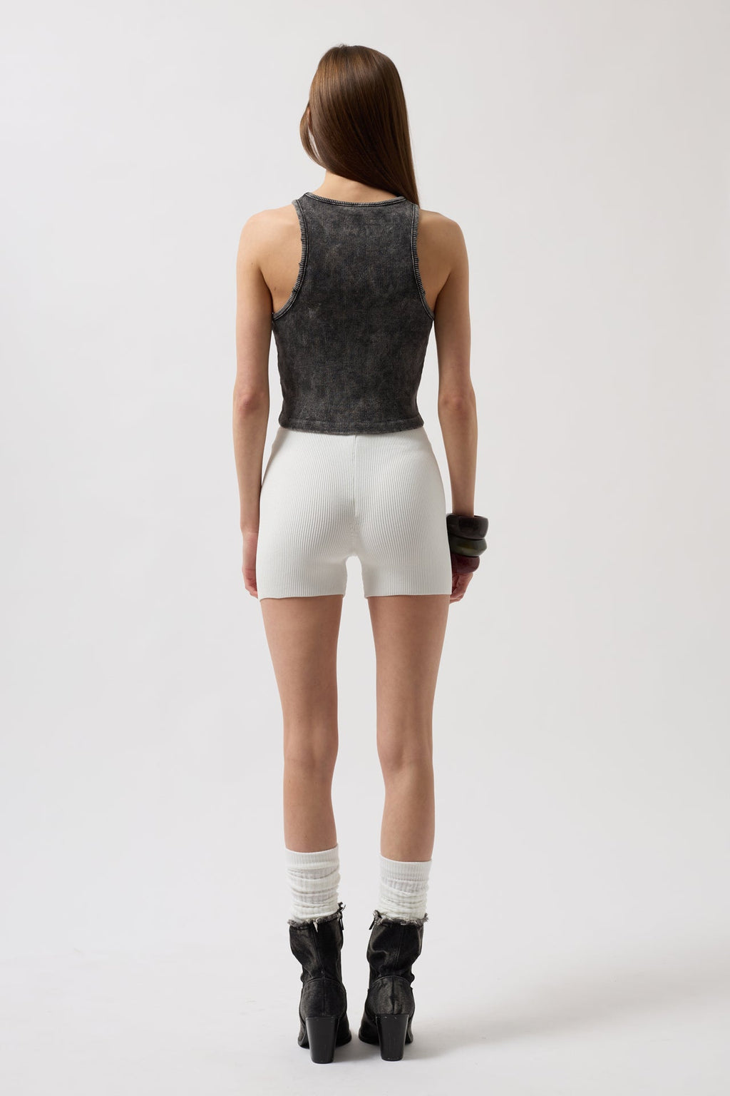 Yıkamalı Halter Yaka Crop Siyah Bluz