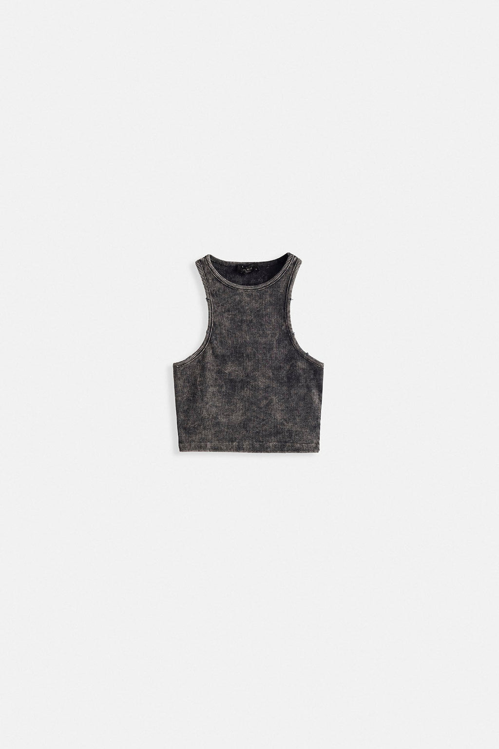 Yıkamalı Halter Yaka Crop Siyah Bluz