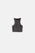 Yıkamalı Halter Yaka Crop Siyah Bluz